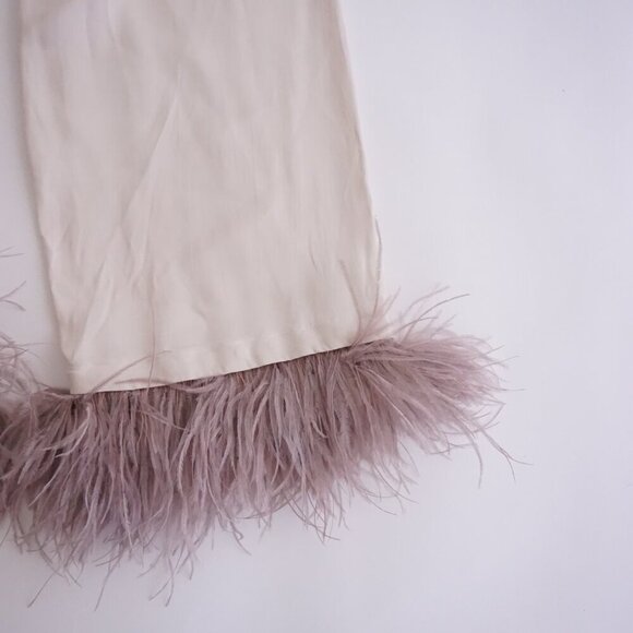 Sleeper Cream Party Pajama Elastic Waist Feather Trim Pants S - Picture 10 of 12